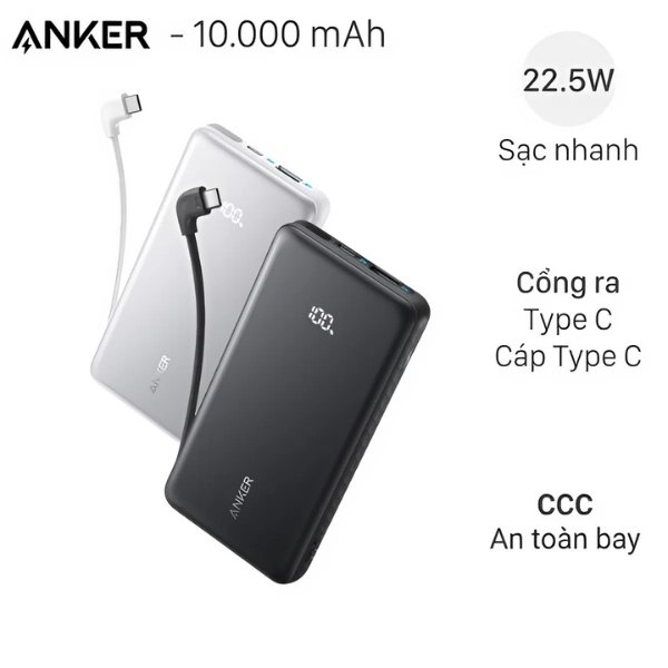 Pin sạc dự phòng Anker Zolo A110D 10000mAh 22.5W kèm cáp Type-C