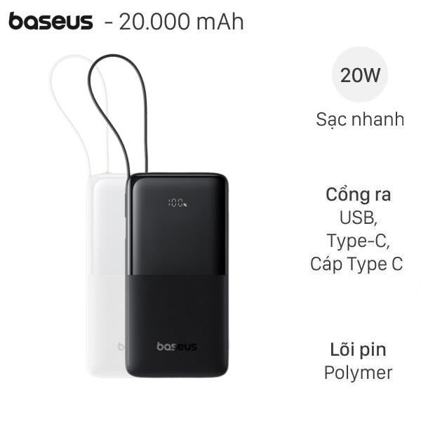 Pin sạc dự phòng Baseus Bipow 2 PPBD2-2W20 20000mAh 20W kèm cáp dây rút Type-C